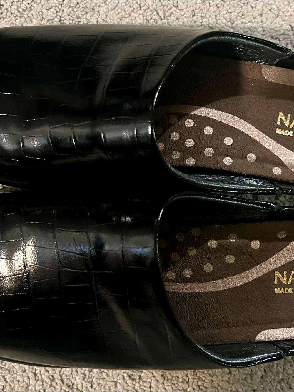 Naot Lodos Black Croc-Embossed Slip-On Mules